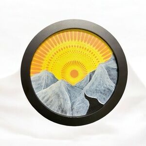 “Sunrise” Original Art - Round Black Framed Sunrise and Mountain Art